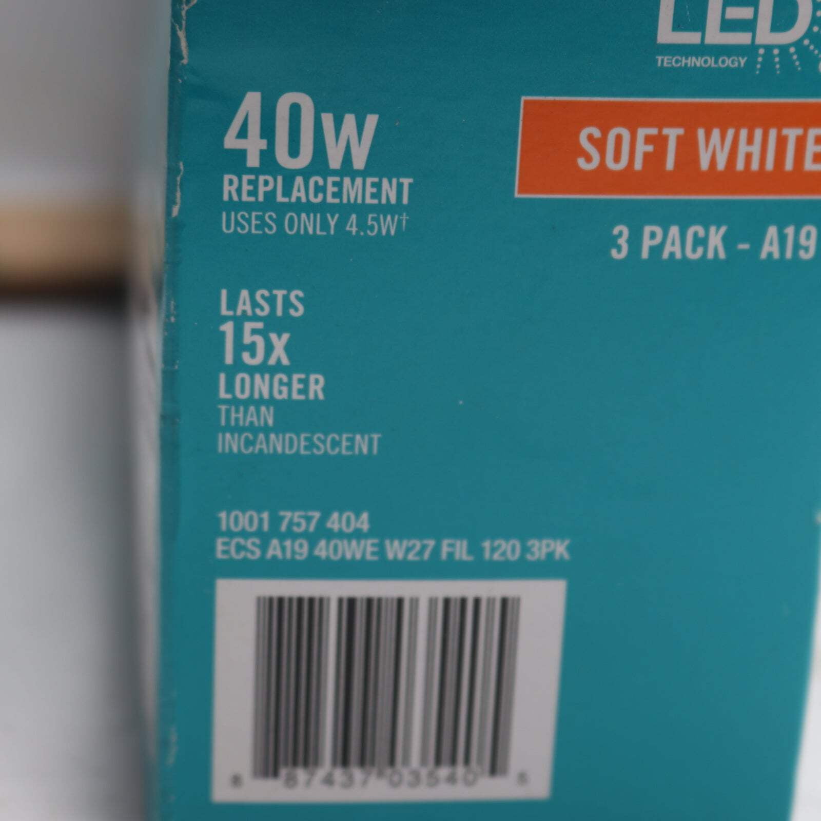 (3-Pk) EcoSmart General Purpose Vintage Style LED Light Bulb A19 40W Eqv FG-0259