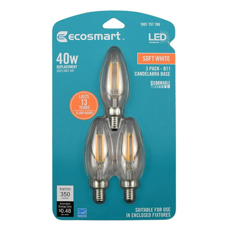EcoSmart 40-Watt Equivalent B11 Dimmable LED Light Bulb in Soft White (3-Pack) EcoSmart 40-Watt Equivalent B11 Dimmable LED Light Bulb in Soft White (3-Pack)