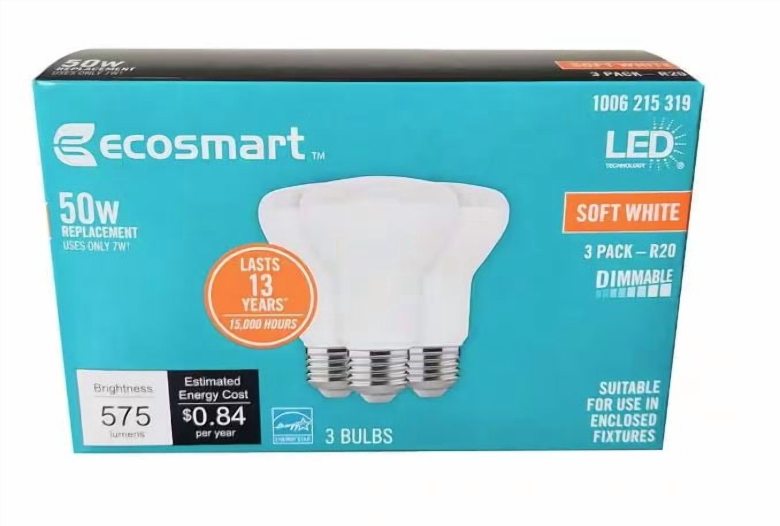 Smart R20 Bulb EcoSmart 50-Watt Equivalent R20 Dimmable ENERGY STAR LED Light Bulb ...