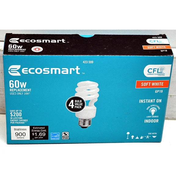 EcoSmart 60W Equivalent Soft White Spiral CFL (4-Pack)