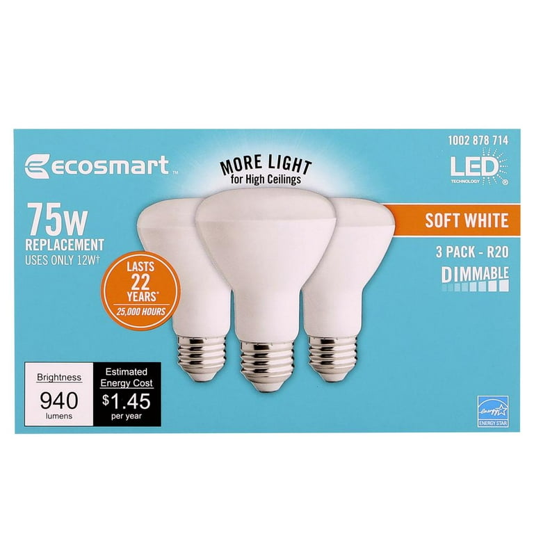 EcoSmart 50-Watt Equivalent BR20 Dimmable LED Light Bulb Soft White (12-Pack) EcoSmart 50-Watt Equivalent BR20 Dimmable LED Light Bulb Soft White (12-Pack)