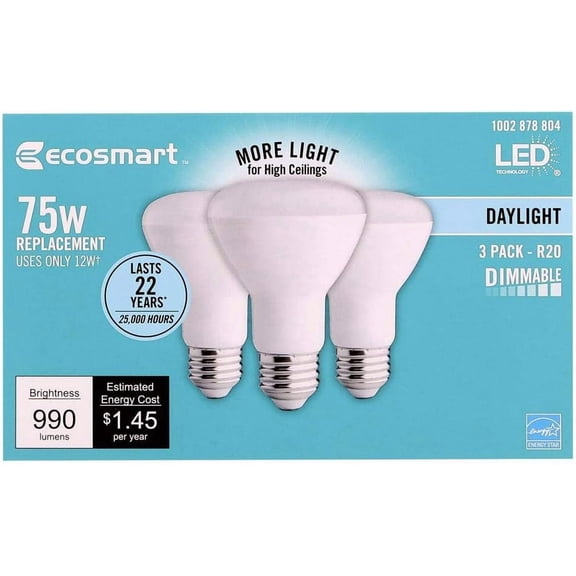 EcoSmart 75-Watt Equivalent BR20 Dimmable LED Light Bulb Daylight (3-Pack)