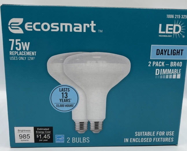 EcoSmart 75W Equivalent BR40 LED Light Bulb, Dimmable, Daylight
