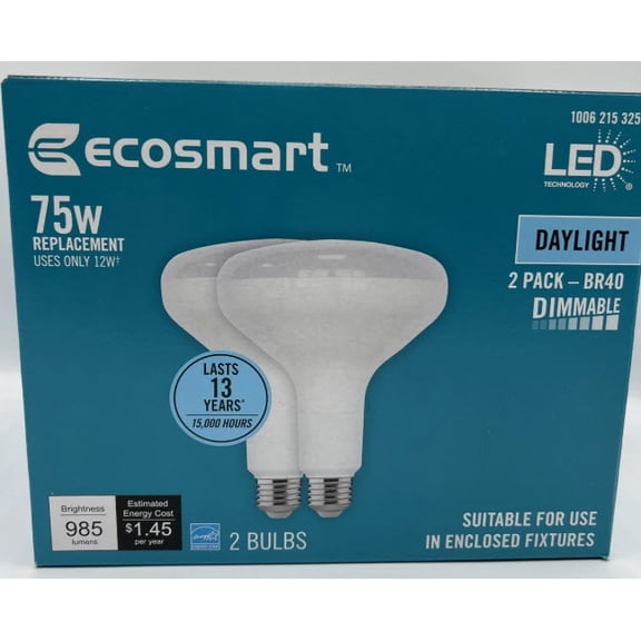 EcoSmart 75-Watt Equivalent BR40 Dimmable Energy Star LED Light Bulb Daylight (2-Pack)