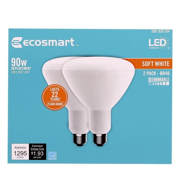 EcoSmart 90-Watt Equivalent BR40 Dimmable Energy Star LED Light Bulb Soft White (2-Pack)