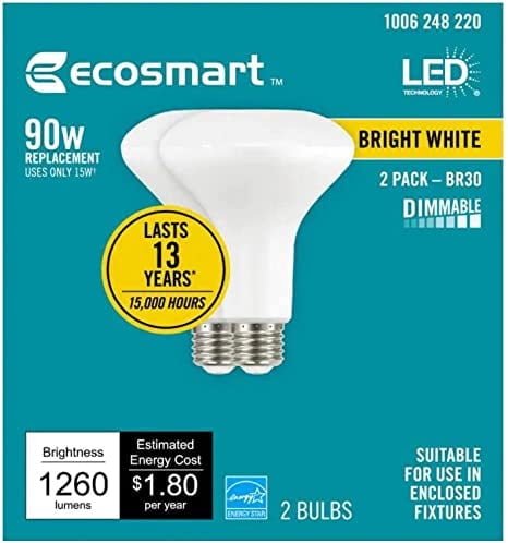 EcoSmart Bulbs EcoSmart 90-Watt Equivalent BR30 Dimmable Energy Star LED Light Bulb in Bright White (2-Pack)