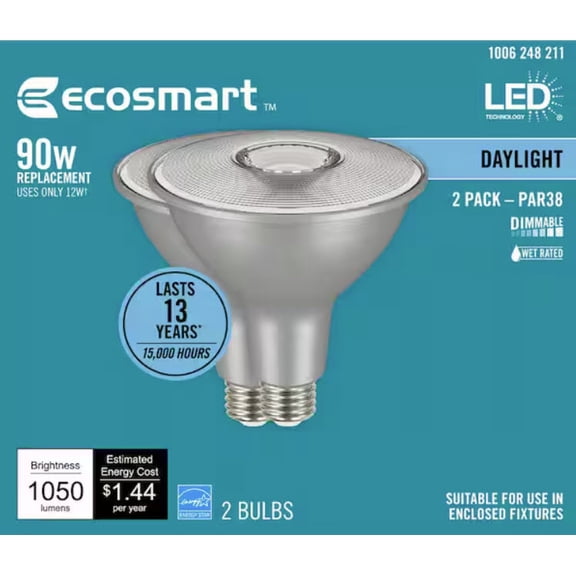 EcoSmart Flood LED Light Bulb PAR38 Dimmable 90W 120V Daylight 1006248211