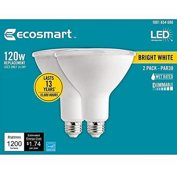 EcoSmart LED 17W (120W Equivalent) Bright White Flood Light Bulbs, Energy Star (2 Pack)