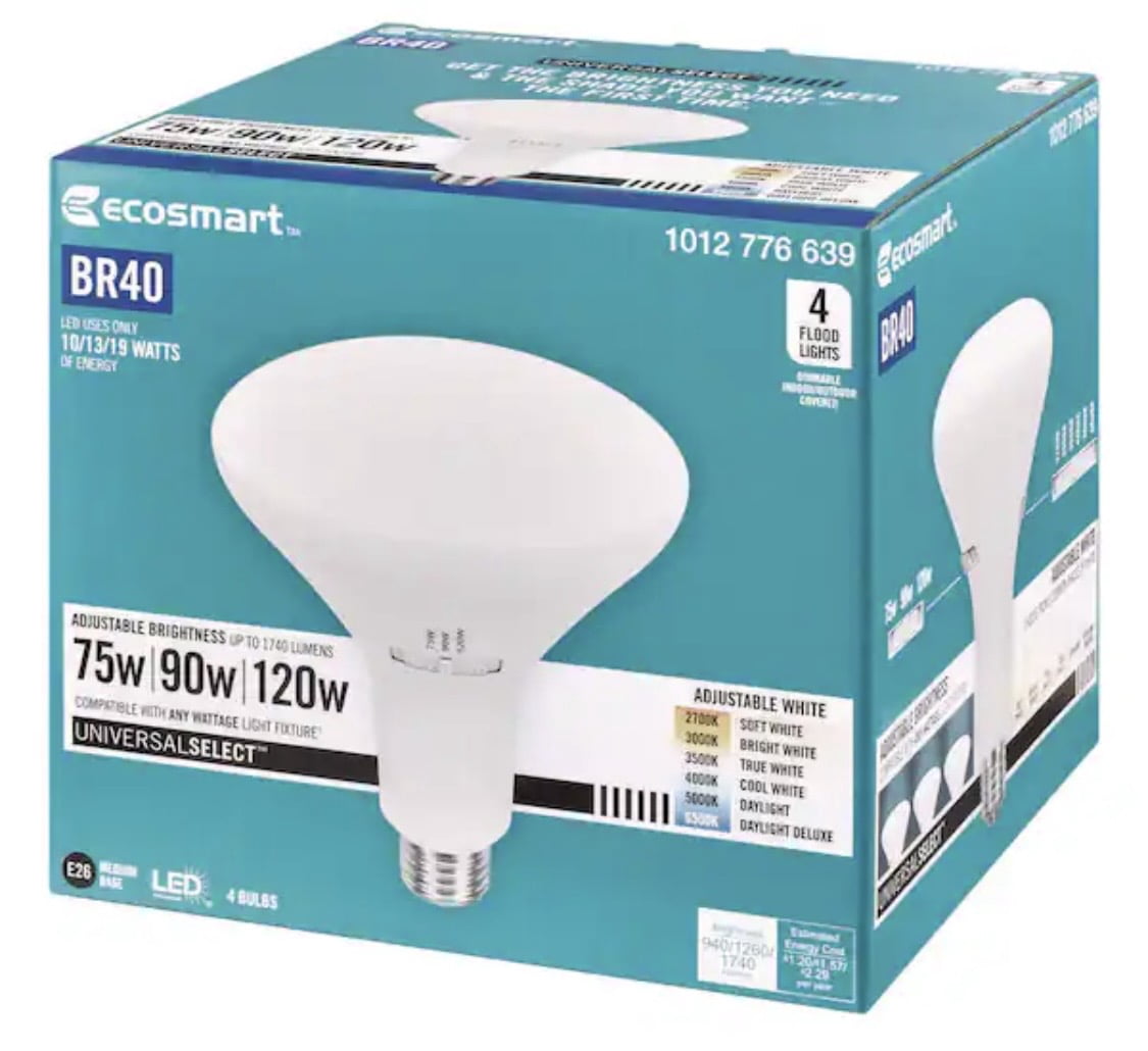 EcoSmart Universal Select 75/90/120-Watt Equivalent BR40 Dimmable LED Flood Light Bulb with Selectable Color Temperature (4-Pack)