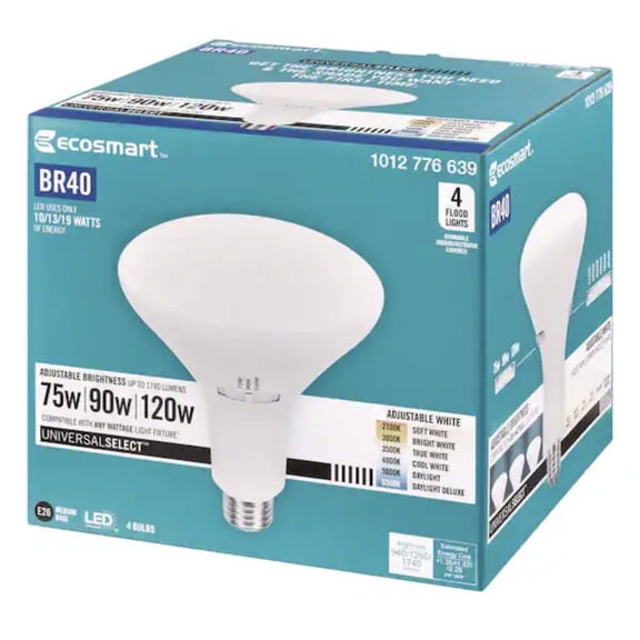 EcoSmart Universal Select 75/90/120-Watt Equivalent BR40 Dimmable LED Flood Light Bulb with Selectable Color Temperature (4-Pack)