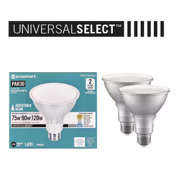 EcoSmart Universal Select 75/90/120-Watt Equivalent PAR30 Dimmable Adjustable Beam Angle LED Light Bulb with 6-CCT (2-Pack)