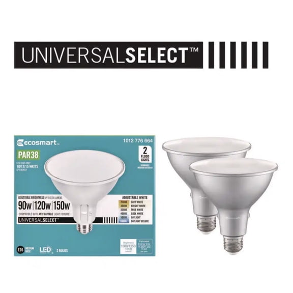 EcoSmart Universal Select 90/120/150-W Equivalent PAR38 Dimmable LED Spot Light Bulb Selectable Color Temperature (2-Pack)