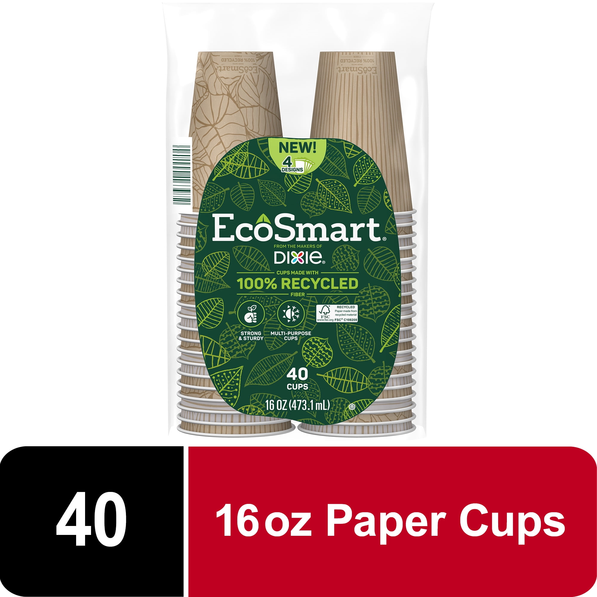 EcoSmart by Dixie Disposable Paper Cups, 100 Recycled Fiber, Brown, 16