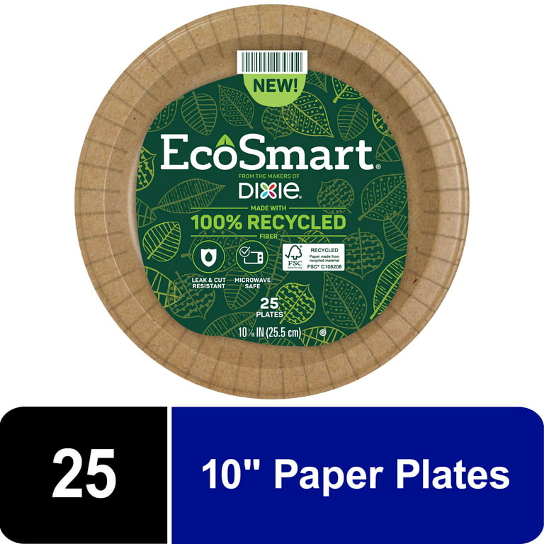 EcoSmart by Dixie Disposable Paper Plates, 100% Recycled Fiber, Brown, 10  in, 25 Count