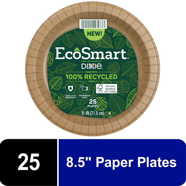 EcoSmart by Dixie Disposable Paper Plates, 100 Recycled Fiber, Brown