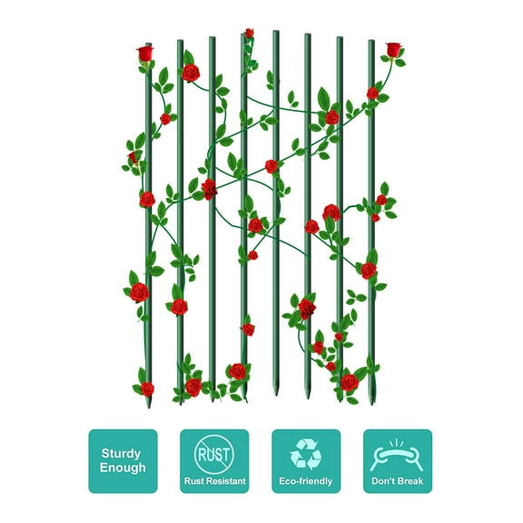 EcoStake Garden Stakes 3/8" Dia 6 FT FRP Plant Supporting Stakes for Climbing Tomato Cucumber Strawberry Bean Tree, Pack of 10, Dark Green