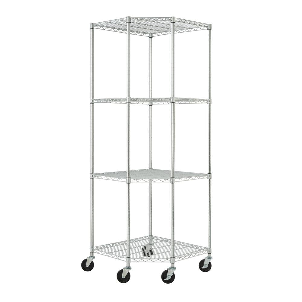 Adjustable Gray Steel 4-Tier Corner Shelving Unit with Wheels