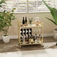 thumbnail image 1 of EcoSummer 2-Tier Gold Bar Cart with Wine Rack & Glass Holders, Rolling Beverage Serving Cart with Lockable Wheels, Metal Frame & Marble Shelves for Kitchen, Dining Room, or Living Room, 1 of 8