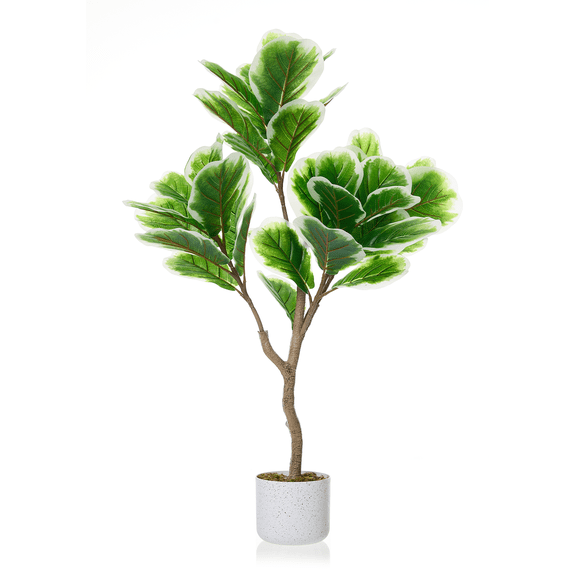 EcoSummer 3.3FT Artificial Fiddle Leaf Fig Tree with Natural Trunk, Lifelike Faux Plant with Silk Leaves, Fake Indoor Plant in Pot for Home Office Living Room Decor