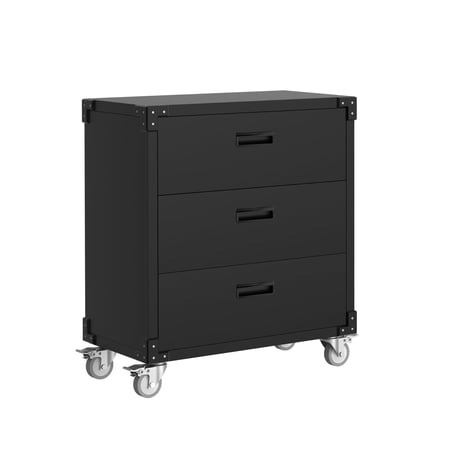 EcoSummer 3 Drawer Metal Tool Cabinet with Wheels, Black Rolling Garage Storage 35.4"H for Workshop