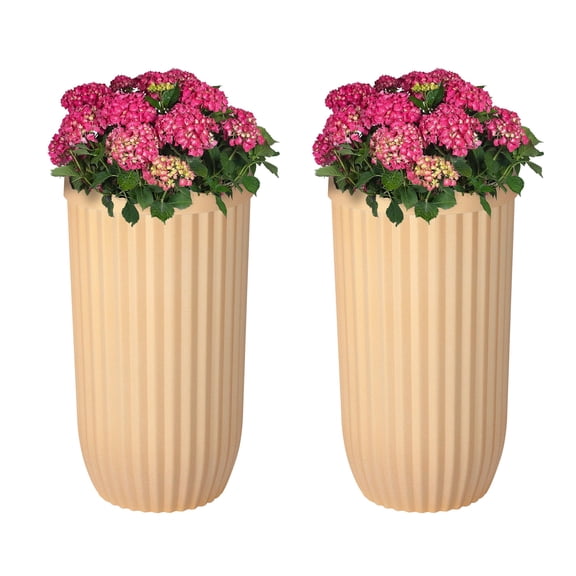 EcoSummer 31 Inch Self Watering Planters with Water Level Monitor - Large Marble Finish Indoor Outdoor Plant Pots