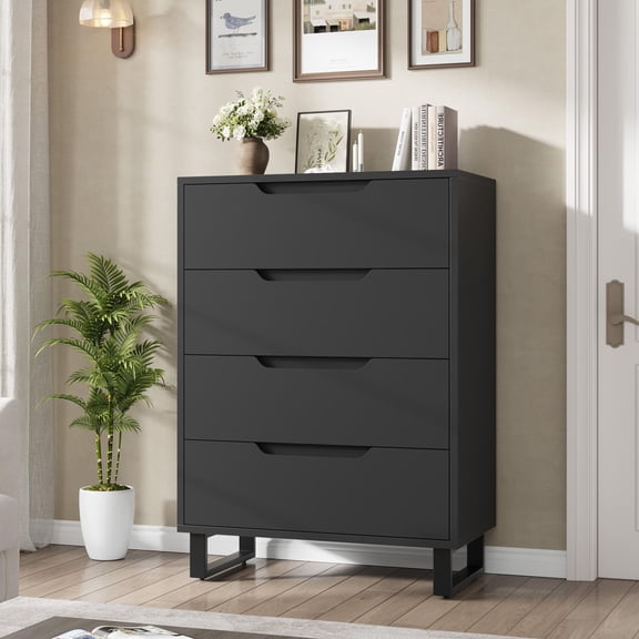 EcoSummer 4-Drawer Dresser for Bedroom, 41.7" Tall Vertical Storage Cabinet, Wooden Closet Storage Chest for Living Room, Hallway, or Entryway, Freestanding Modern Dresser, Black