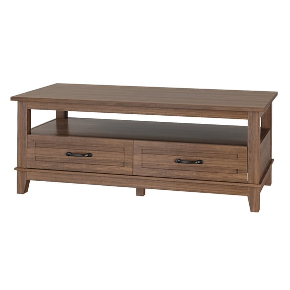 EcoSummer 47 inch Farmhouse Coffee Table with 2 Drawers, Rustic Wood Center Table with Storage Shelf for Living Room