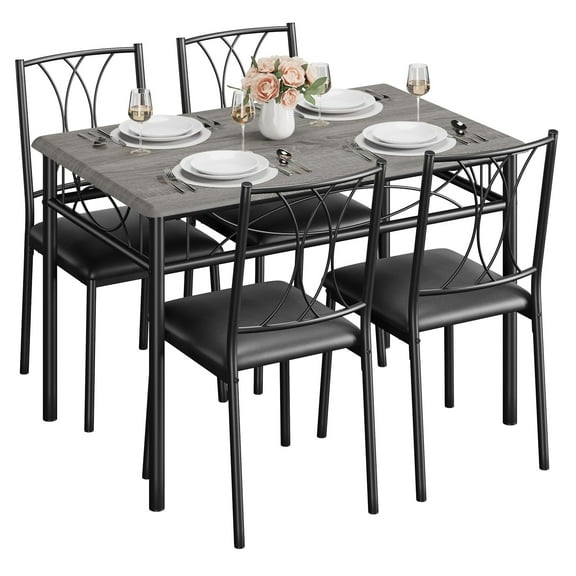 EcoSummer 5-Piece Dining Table Set for 4, Square Kitchen Table with 4 Upholstered Chairs, Space-Saving Dining Room Furniture for Apartment, Small Kitchen & Breakfast Nook