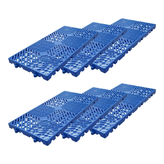 EcoSummer 6 Pack Interlocking Plastic Pallets 11.8"x23.6", Waterproof Drainage Floor Tiles, Non-Slip Grid Mats for Garage, Basement, Indoor Outdoor Use, Blue