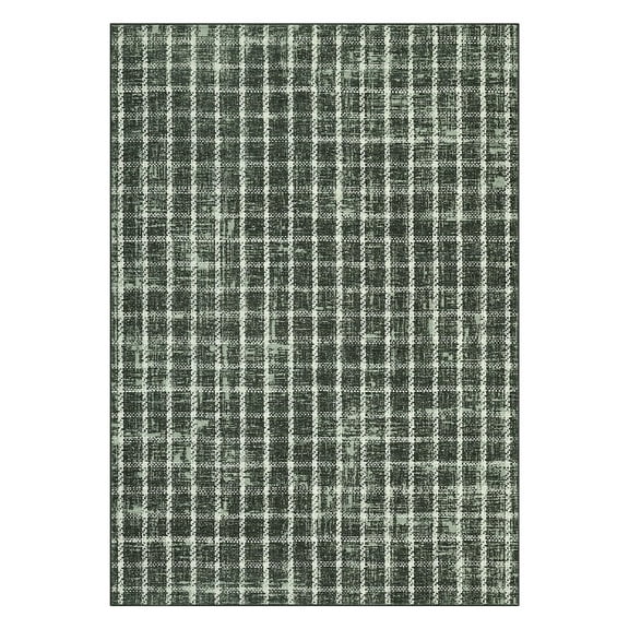 EcoSummer 6x9 Foot Area Rugs for Living Room, Machine Washable Non-Slip Low Pile Rug, Modern Geometric Checkered Carpet for Bedroom, Nursery, Green