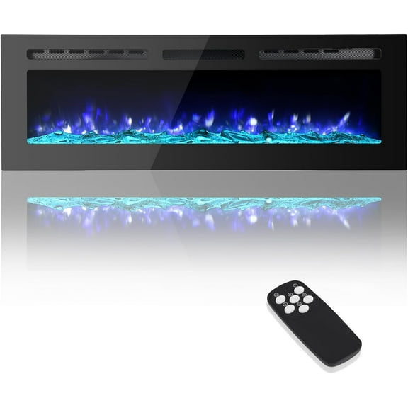 EcoSummer 72" Wall-Mount Electric Fireplace, Recessed Fireplace Heater with 750w/1500w Heater, 12 Color Flame Effects, Remote Control, Timer, Dimmer Ultra Thin Slim for Indoor Use