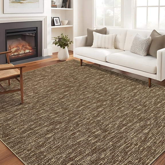 EcoSummer 8x10 Ft Area Rugs for Living Room, Machine Washable Modern Low Pile Rug, Non-Slip Soft Thin Carpet for Bedroom, Dining Room, Office, Brown