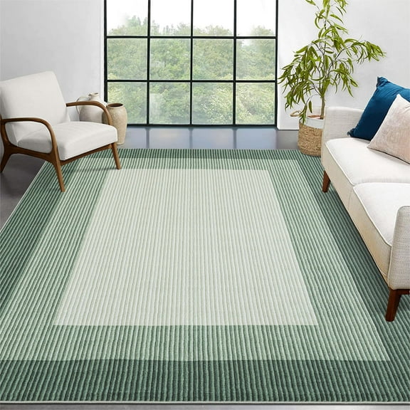 EcoSummer 8x10 Washable Area Rugs for Living Room, Modern Low Pile Non-Slip Stain Resistant Carpet, Green