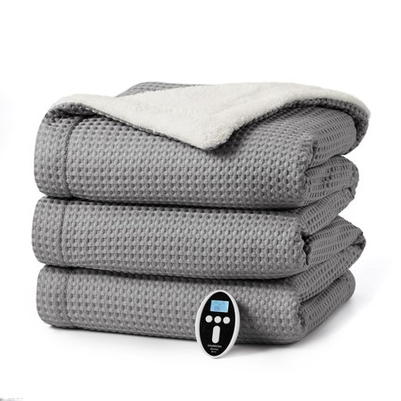 EcoSummer 90"x100" Heated Blanket King Size Electric Throw, Waffle Fleece Fast Heating Blanket with 6 Heat Levels & 2–10H Timer, Machine Washable ETL Certified Electric Blanket for Bed, Sofa & Office