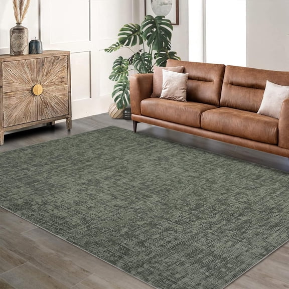EcoSummer 9x12 Washable Modern Area Rug Non-Slip, Stain-Resistant Large Bedroom & Living Room Rug, Contemporary Accent Floor Carpet for Home, Dining Room, Green