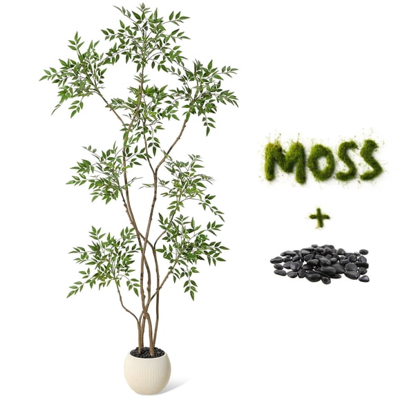 EcoSummer Artificial Mahonia Fortunei Tree 180 cm Artificial Plants, Artificial Sumac Tree Artificial Plants Large Artificial Tree Sky Bamboo with Pot for Living Room, Home, Office, Patio, Bathroom