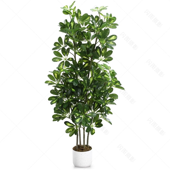 EcoSummer Artificial Umbrella Tree Plant Indoor, 4FT Tall Faux Schefflera Tree with Decorative Planter, Lifelike Artificial Green Plant for Home Office Living Room Decor