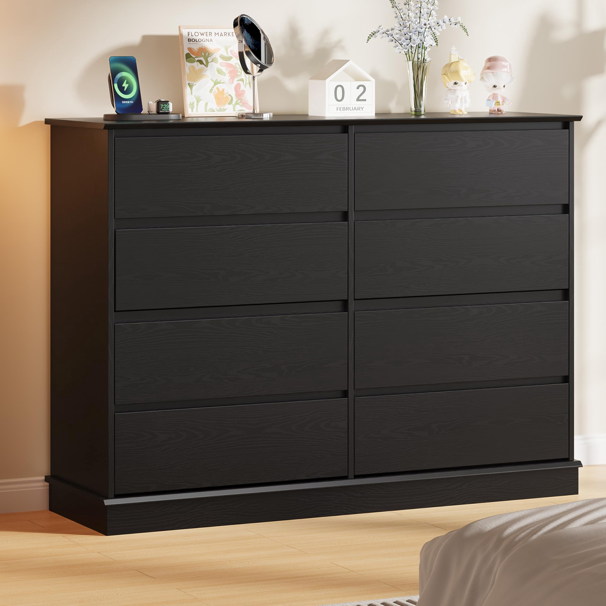 EcoSummer Black 8 Drawer Dresser for Bedroom, Modern Chest of Drawers