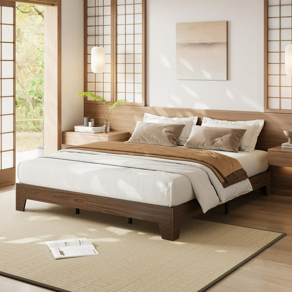 EcoSummer California King Bed Frame, Solid Wood Platform Bed with Slatted Mattress Support, 10.2" Underbed Storage, No Box Spring Needed, Easy Assembly