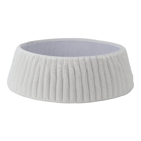 EcoSummer Christmas Tree Collar, Luxury Plush Christmas Tree Skirt with Stripe Textured Pattern for Xmas New Year Holiday Party Decor, Easy to Set Up & Storage, White