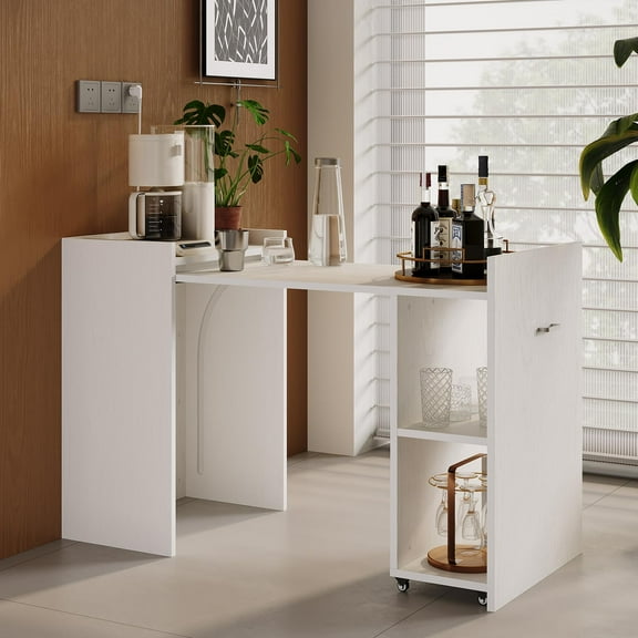 EcoSummer Extension Table Space-Saving Foldable Desk with Multi-Functional Storage & Wheels, Home Office Workstation for Writing, Gaming, or Study  White