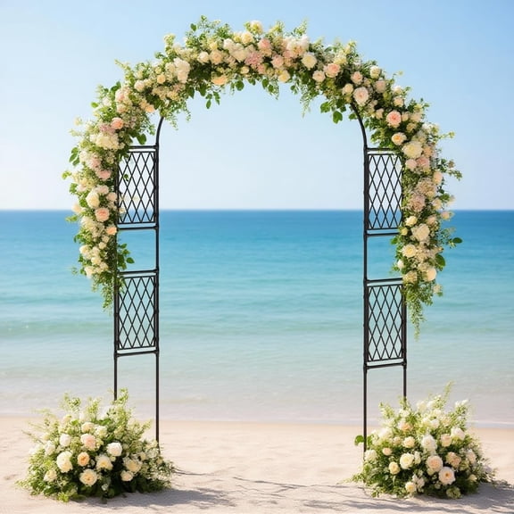 EcoSummer Metal Garden Arbor Arch Trellis 86.6" x 47", Outdoor Wedding Arch Frame for Climbing Plants, Decorative Garden Archway for Patio, Lawn, Pathway, Backyard, Black
