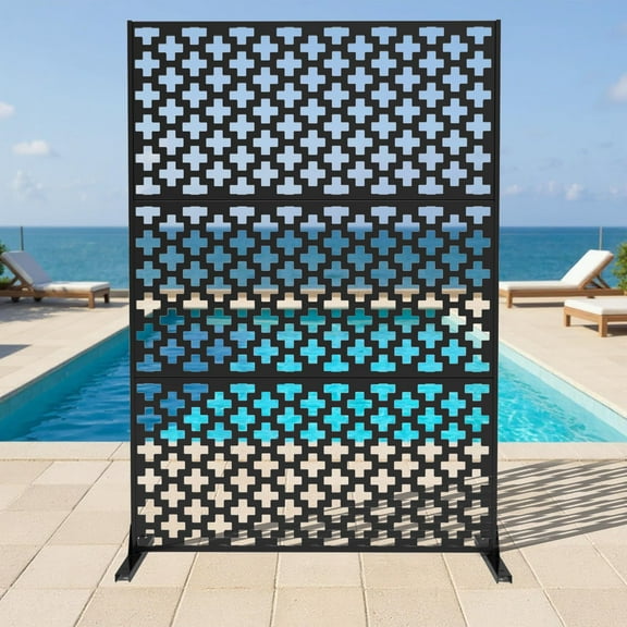 EcoSummer Metal Privacy Screen Outdoor 71"x47", Freestanding Decorative Privacy Fence Panel for Patio, Balcony, Deck, Garden, Indoor, Black Traditional