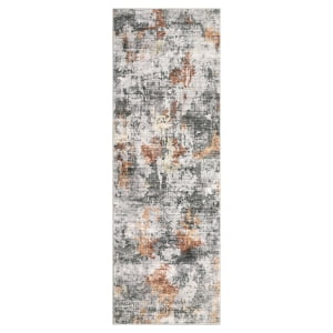 EcoSummer Modern Abstract Runner Rug 2x6, Grey Rust Multi Print Washable Kitchen Runner, Non-Slip Soft Hallway Rug Runner, Faux Wool Carpet for Entryway, Bedroom, Laundry Room, Indoor Use