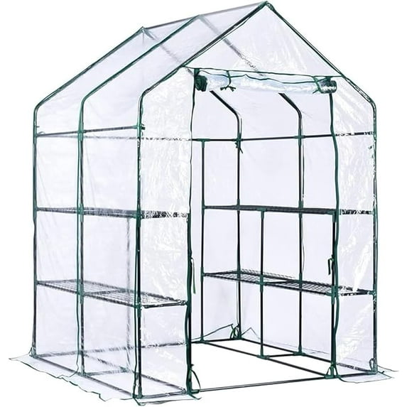 EcoSummer Outdoor Walk-in Greenhouse 56"x56"x76", 6-Shelf Plant House with Roll-Up Door, Heavy Duty Metal Frame, Weatherproof Transparent PE Cover