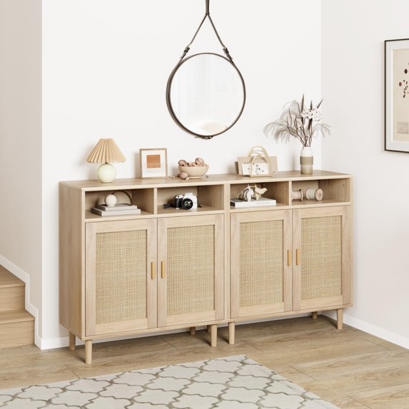 EcoSummer Rattan Sideboard Buffet Cabinet with 2 Doors & Shelves, Modern Accent Console Table for Dining Room, Kitchen, Living Room & Entryway, Large Storage Cabinet