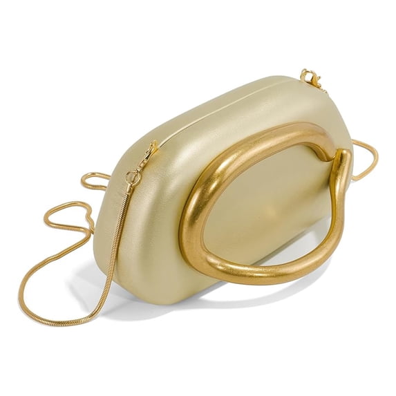 EcoSummer Vintage Leather Purse with Arc Handle & Detachable Chain, Elegant Evening Clutch Bag for Wedding, Cocktail Party & Formal Events