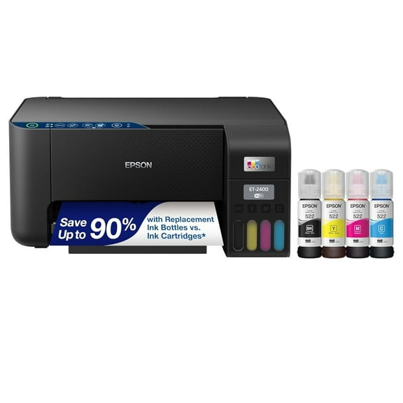 Open Box EcoTank C11CJ67201 ET-2400 Wireless Color All-in-One Cartridge-Free Supertank Printer with Scan and Copy