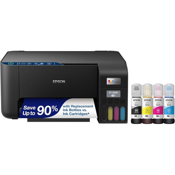 EcoTank ET-2400 Wireless Color All-in-One Cartridge-Free Supertank Printer with Scan and Copy  Easy, Everyday Home Printing, Black