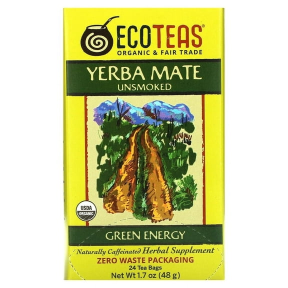 EcoTeas, Yerba Mate, Unsmoked, Green Energy, 24 Tea Bags, 1.7 oz Pack of 2